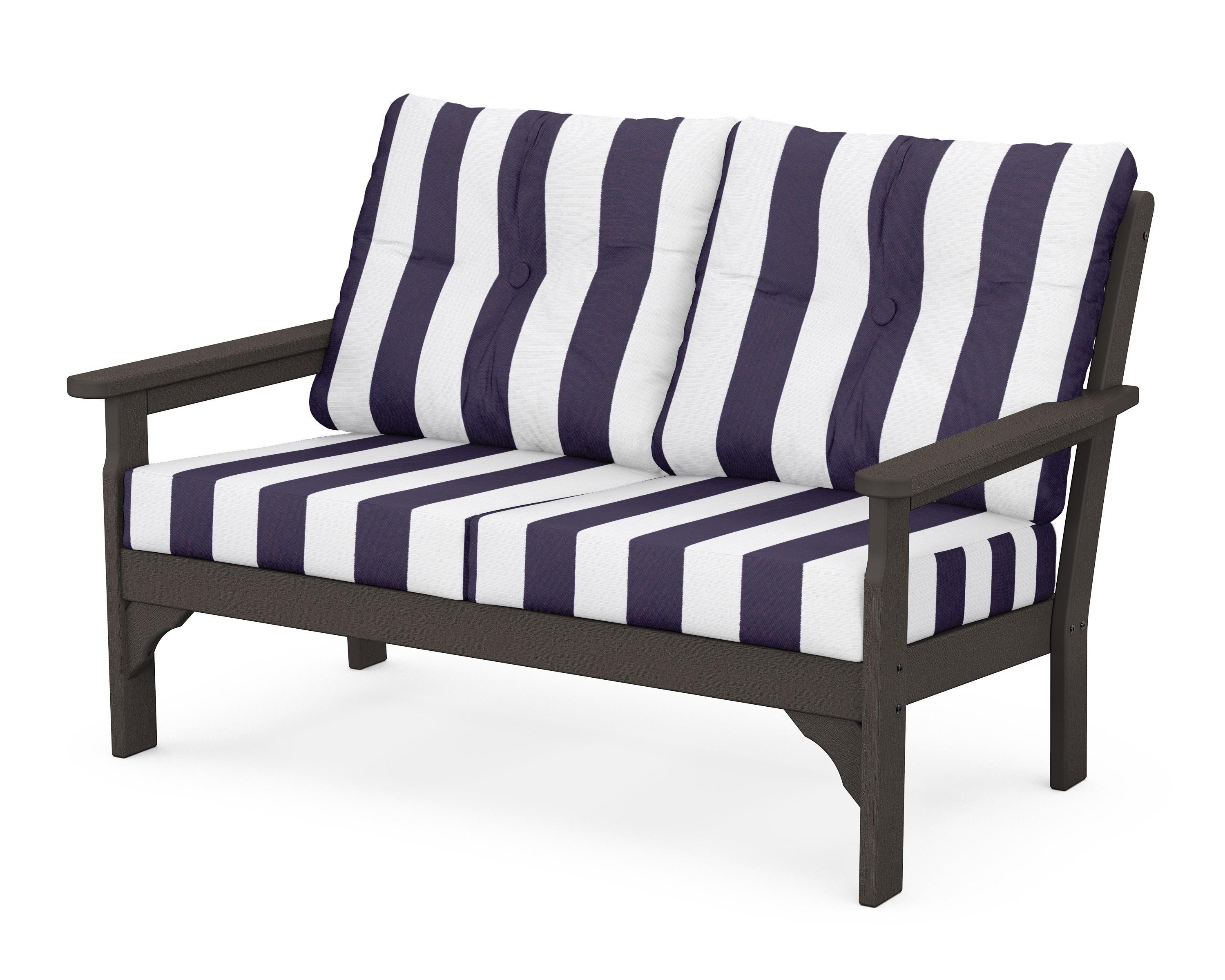 POLYWOOD® Vineyard Deep Seating Loveseat in Vintage Coffee / Cabana Stripe Navy