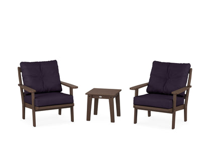 POLYWOOD® Mission 3-Piece Deep Seating Set in Mahogany / Navy Linen