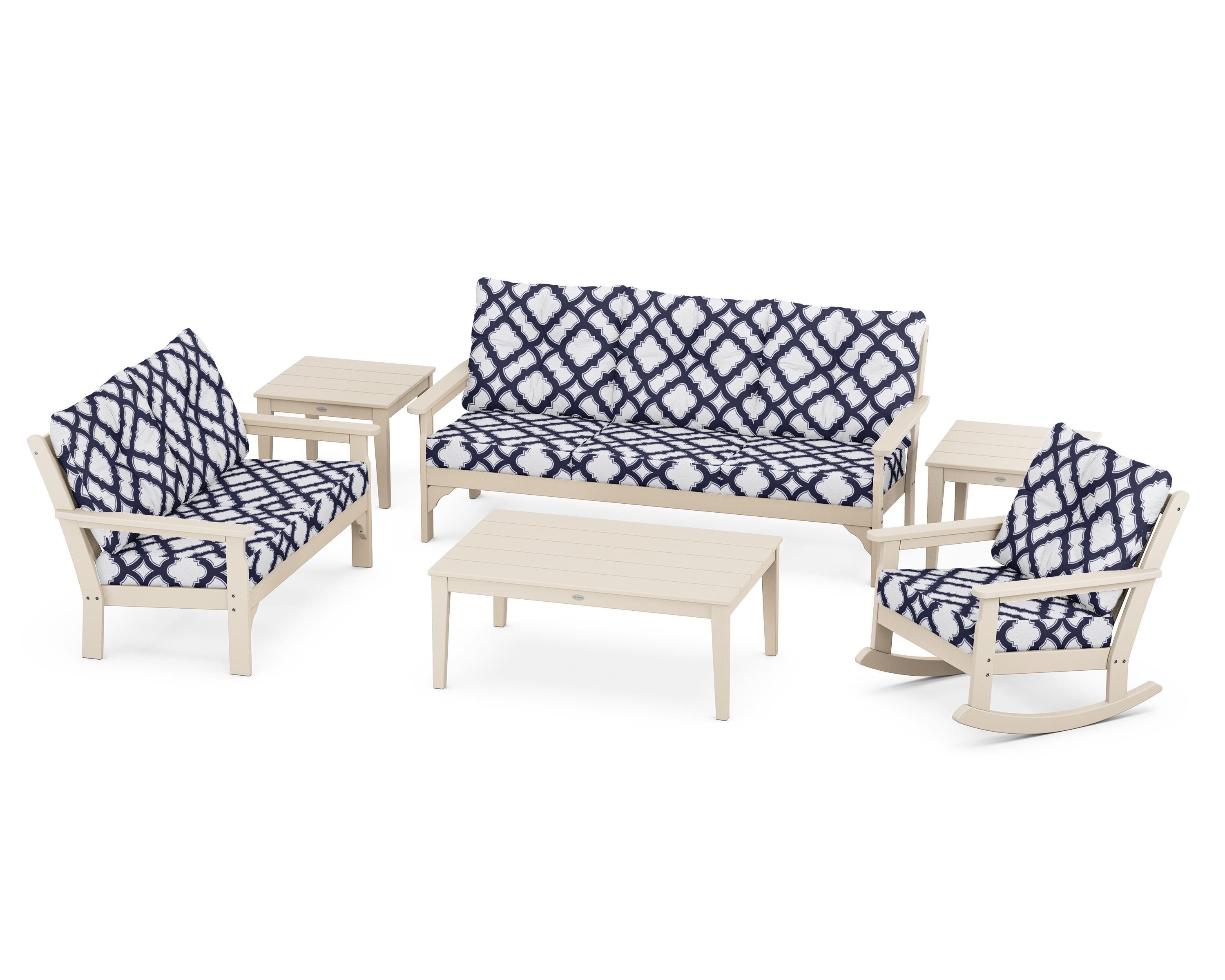 POLYWOOD® Vineyard 6-Piece Deep Seating Set in Sand / Trellis Navy