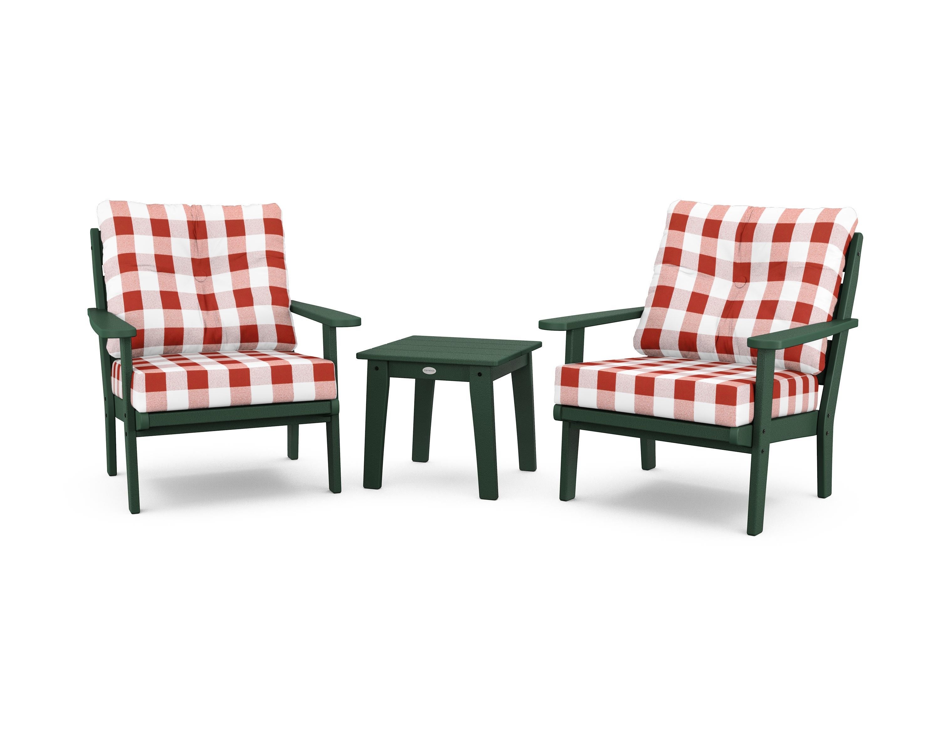 POLYWOOD® Lakeside 3-Piece Deep Seating Chair Set in Green / Buffalo Plaid Crimson
