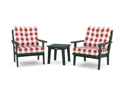 POLYWOOD® Lakeside 3-Piece Deep Seating Chair Set in Green / Buffalo Plaid Crimson