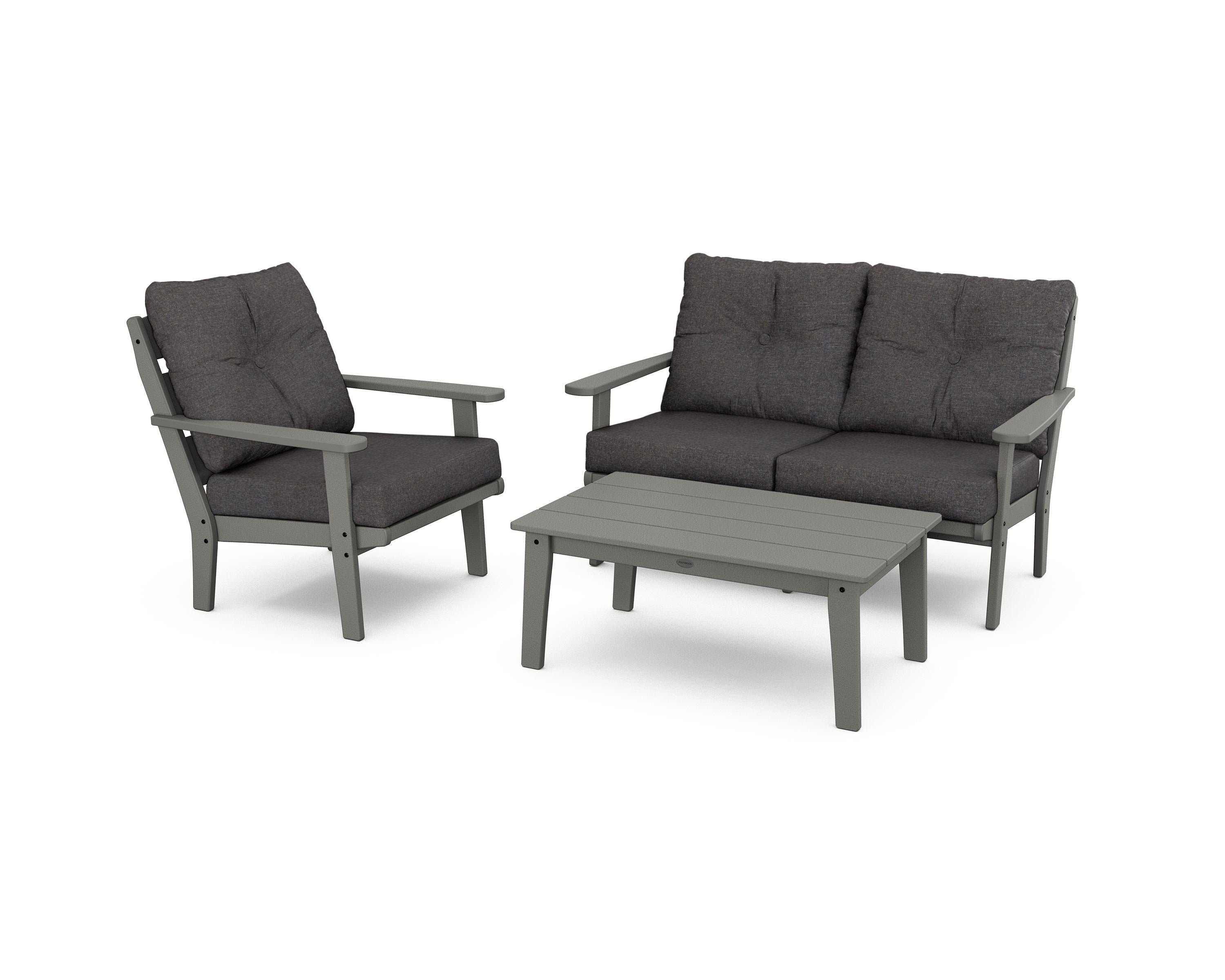 POLYWOOD® Lakeside 3-Piece Deep Seating Set in Slate Grey / Ash Charcoal