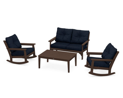 POLYWOOD® Vineyard 4-Piece Deep Seating Rocking Chair Set in Mahogany / Marine Indigo