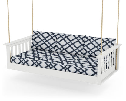 POLYWOOD® Vineyard Daybed Swing in White / Trellis Marine Indigo