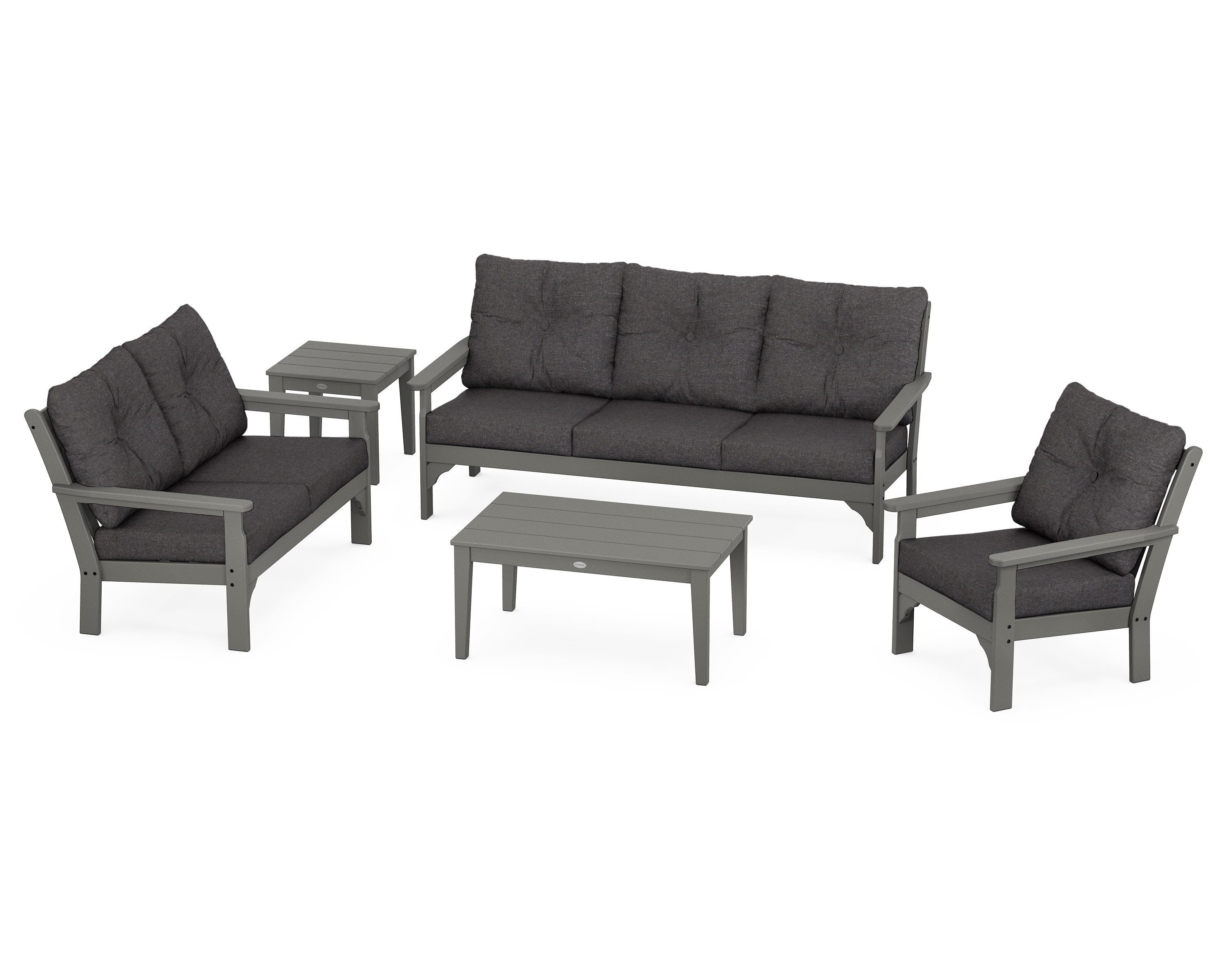 POLYWOOD® Vineyard 5 Piece Deep Seating Set in Slate Grey / Ash Charcoal
