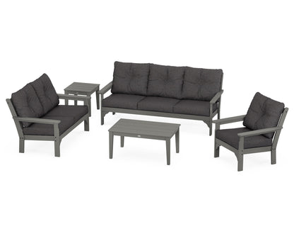 POLYWOOD® Vineyard 5 Piece Deep Seating Set in Slate Grey / Ash Charcoal