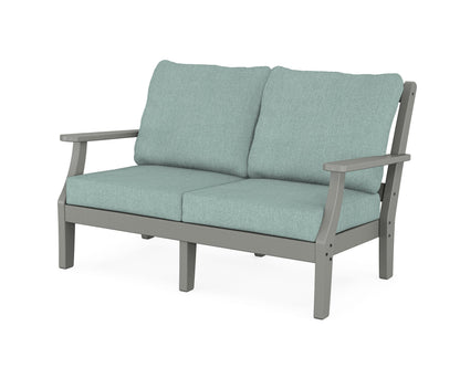 Martha Stewart by POLYWOOD® Chinoiserie Deep Seating Loveseat in Slate Grey / Glacier Spa