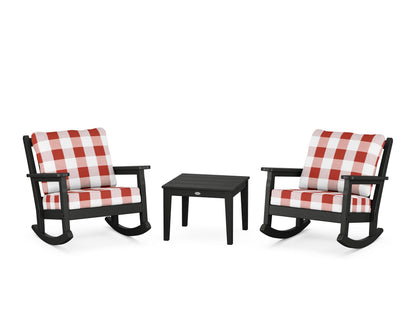 POLYWOOD® Chippendale 3-Piece Deep Seating Rocker Set in Black / Buffalo Plaid Crimson