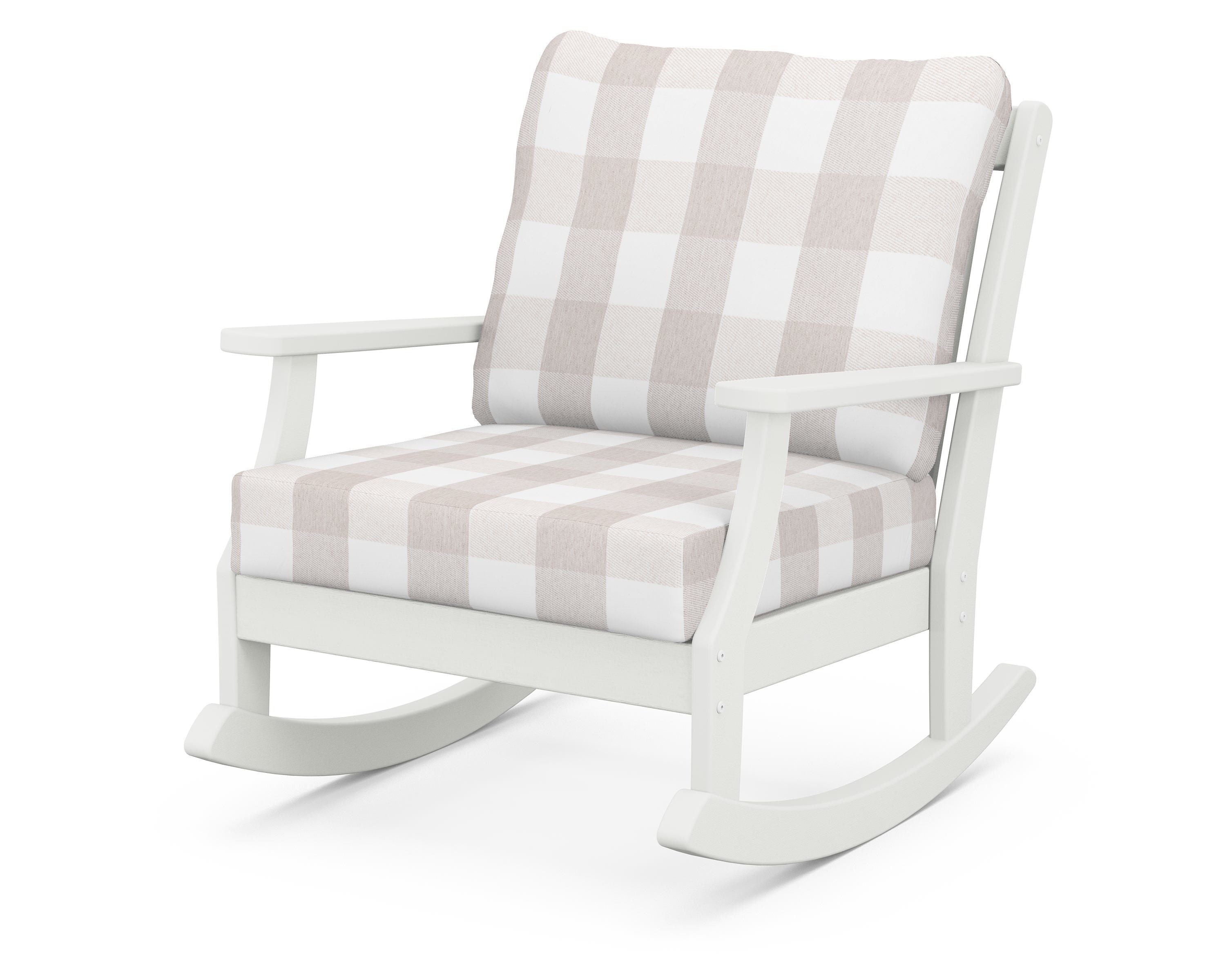 POLYWOOD® Braxton Deep Seating Rocking Chair in Vintage White / Buffalo Plaid Dune Burlap
