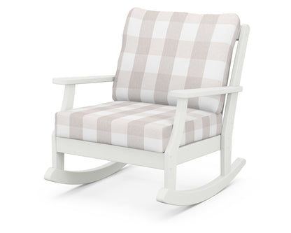 POLYWOOD® Braxton Deep Seating Rocking Chair in Vintage White / Buffalo Plaid Dune Burlap