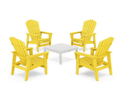 POLYWOOD® 5-Piece Nautical Grand Upright Adirondack Chair Conversation Group in Lemon / White
