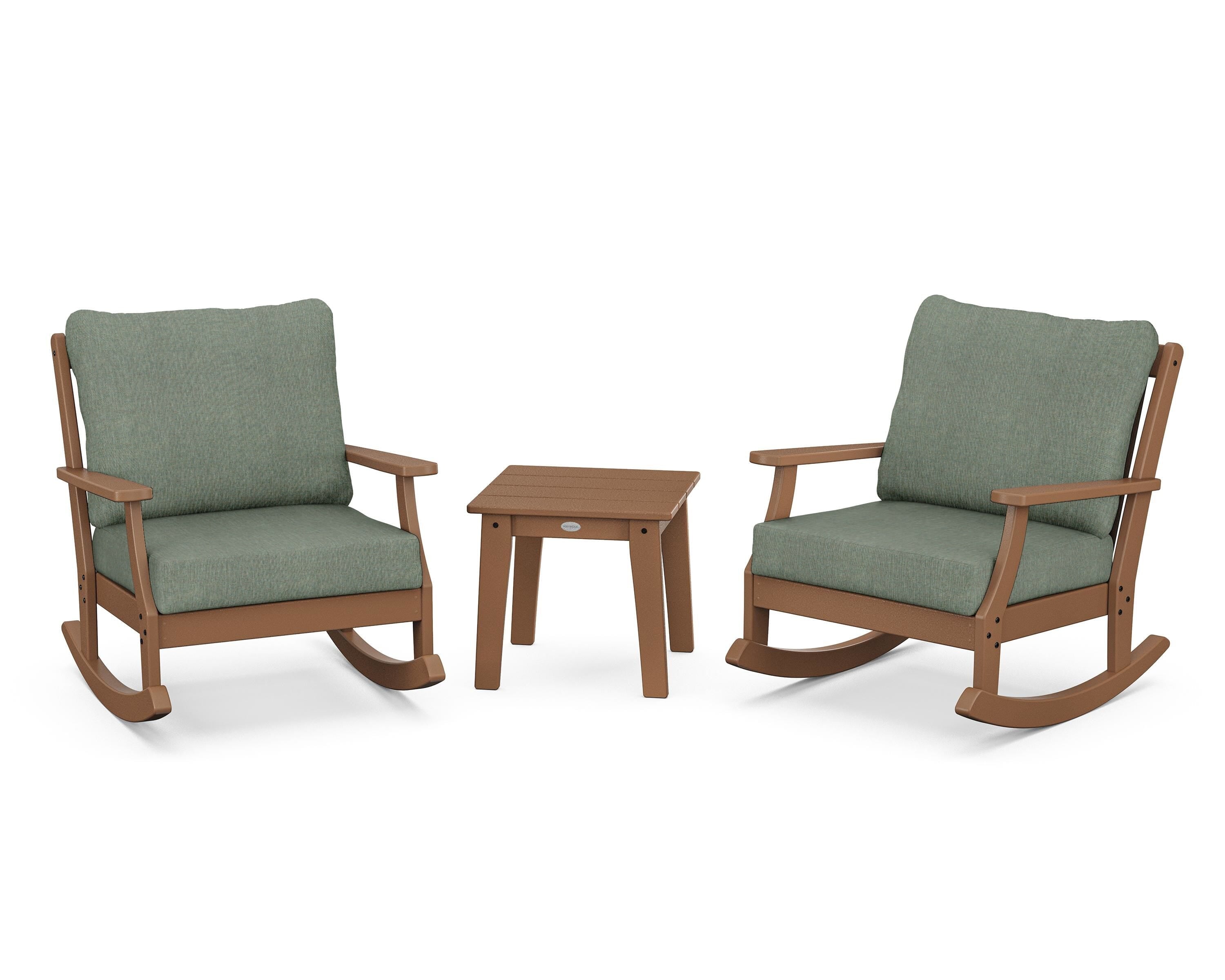 POLYWOOD® Braxton 3-Piece Deep Seating Rocker Set in Teak / Cast Sage