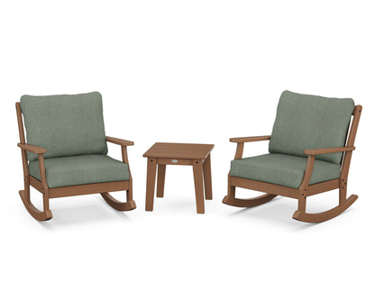 POLYWOOD® Braxton 3-Piece Deep Seating Rocker Set in Teak / Cast Sage