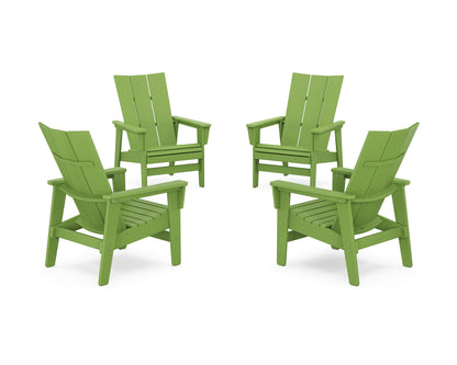 POLYWOOD® 4-Piece Modern Grand Upright Adirondack Chair Conversation Set in Lime