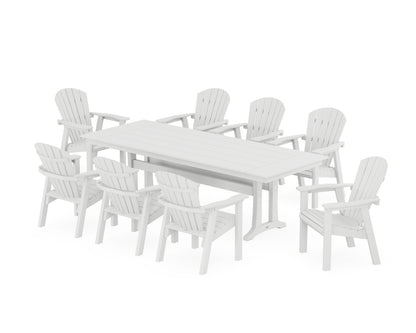 POLYWOOD® Seashell 9-Piece Farmhouse Dining Set with Trestle Legs in White