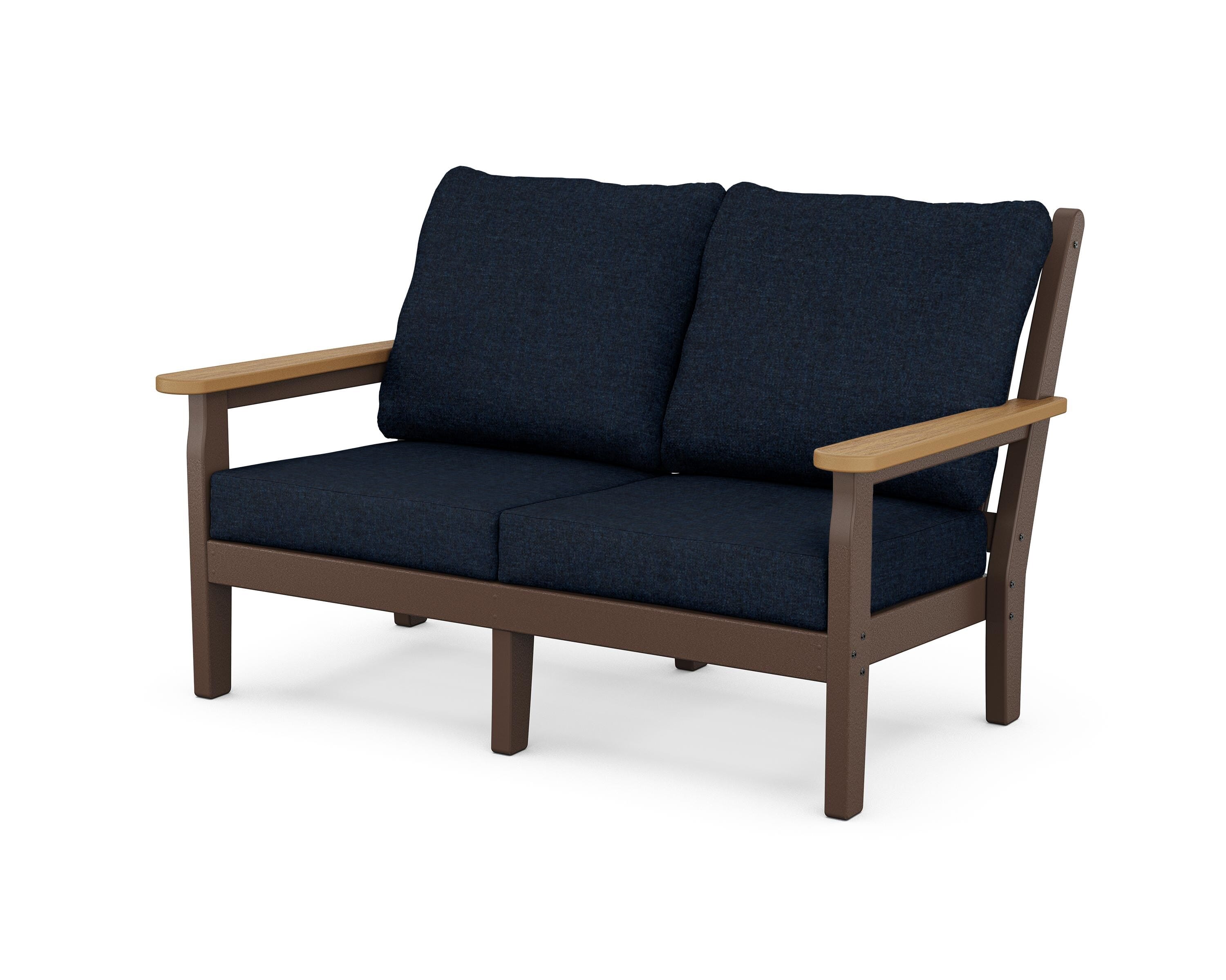 POLYWOOD® Chippendale Deep Seating Loveseat in Mahogany / Natural / Marine Indigo
