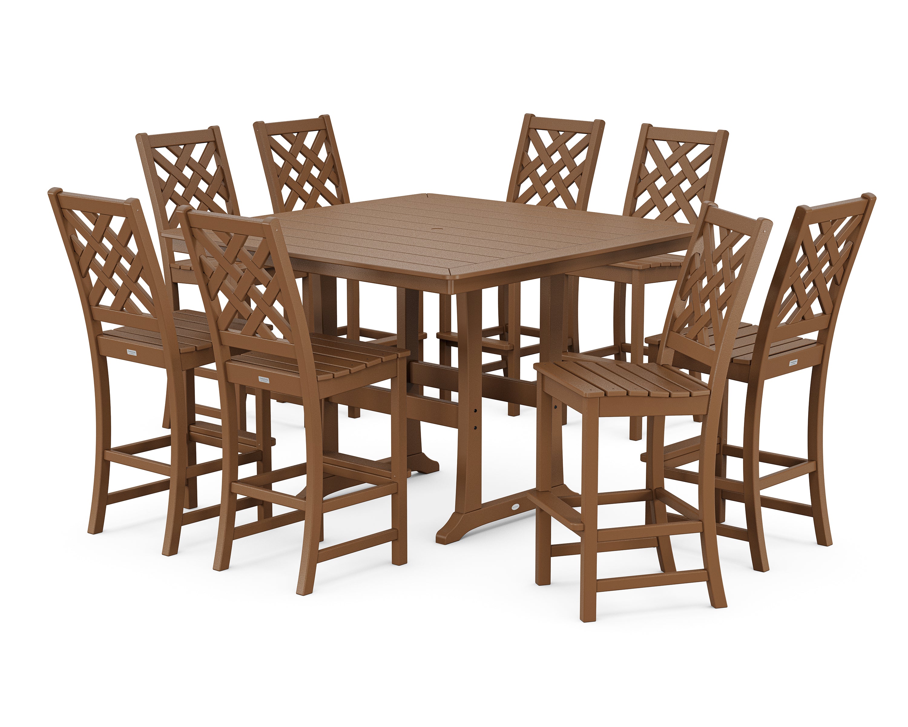 Country Living Wovendale Side Chair 9-Piece Square Bar Set with Trestle Legs in Teak