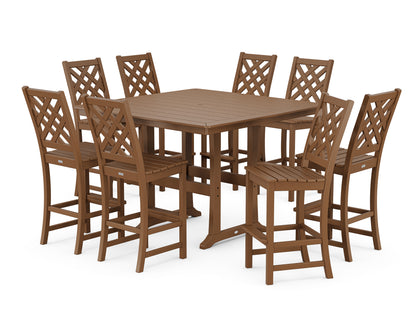 Country Living Wovendale Side Chair 9-Piece Square Bar Set with Trestle Legs in Teak