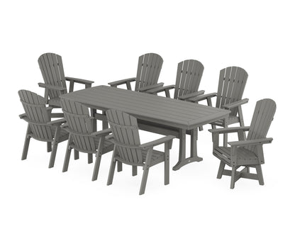 POLYWOOD® Nautical Curveback Adirondack Swivel 9-Piece Dining Set with Trestle Legs in Slate Grey