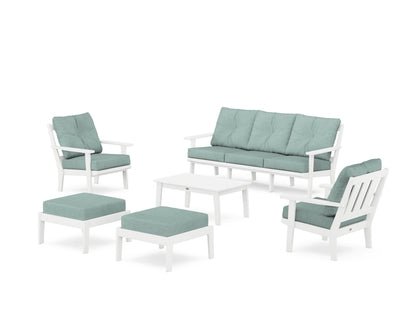 POLYWOOD® Oxford 6-Piece Lounge Sofa Set in White / Glacier Spa