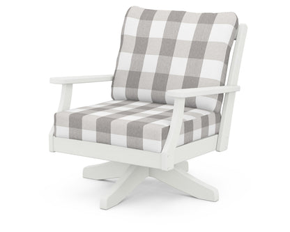 POLYWOOD® Braxton Deep Seating Swivel Chair in Vintage White / Buffalo Plaid Grey Mist