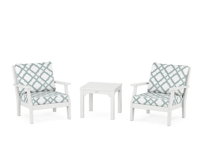 Martha Stewart by POLYWOOD® Chinoiserie 3-Piece Deep Seating Set in White / Trellis Glacier Spa