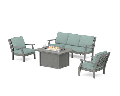 Martha Stewart by POLYWOOD® Chinoiserie Deep Seating Fire Pit Table Set in Slate Grey / Glacier Spa