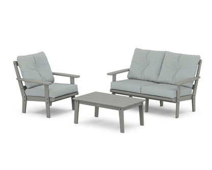 POLYWOOD® Oxford 3-Piece Deep Seating Set with Loveseat in Slate Grey / Spa
