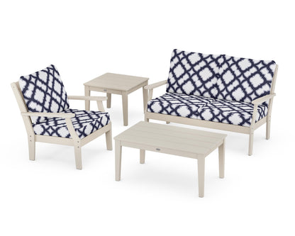 POLYWOOD® Braxton 4-Piece Deep Seating Set in Sand / Trellis Navy