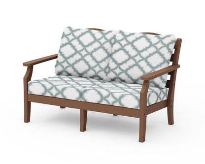 Draper James™ by  POLYWOOD® Savannah Deep Seating Loveseat in Teak / Trellis Glacier Spa