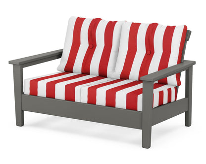 POLYWOOD® Prescott Deep Seating Loveseat in Slate Grey / Cabana Stripe Crimson