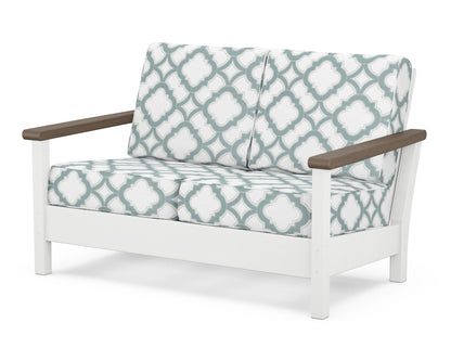 POLYWOOD® Harbour Deep Seating Loveseat in White / Kona / Trellis Glacier Spa