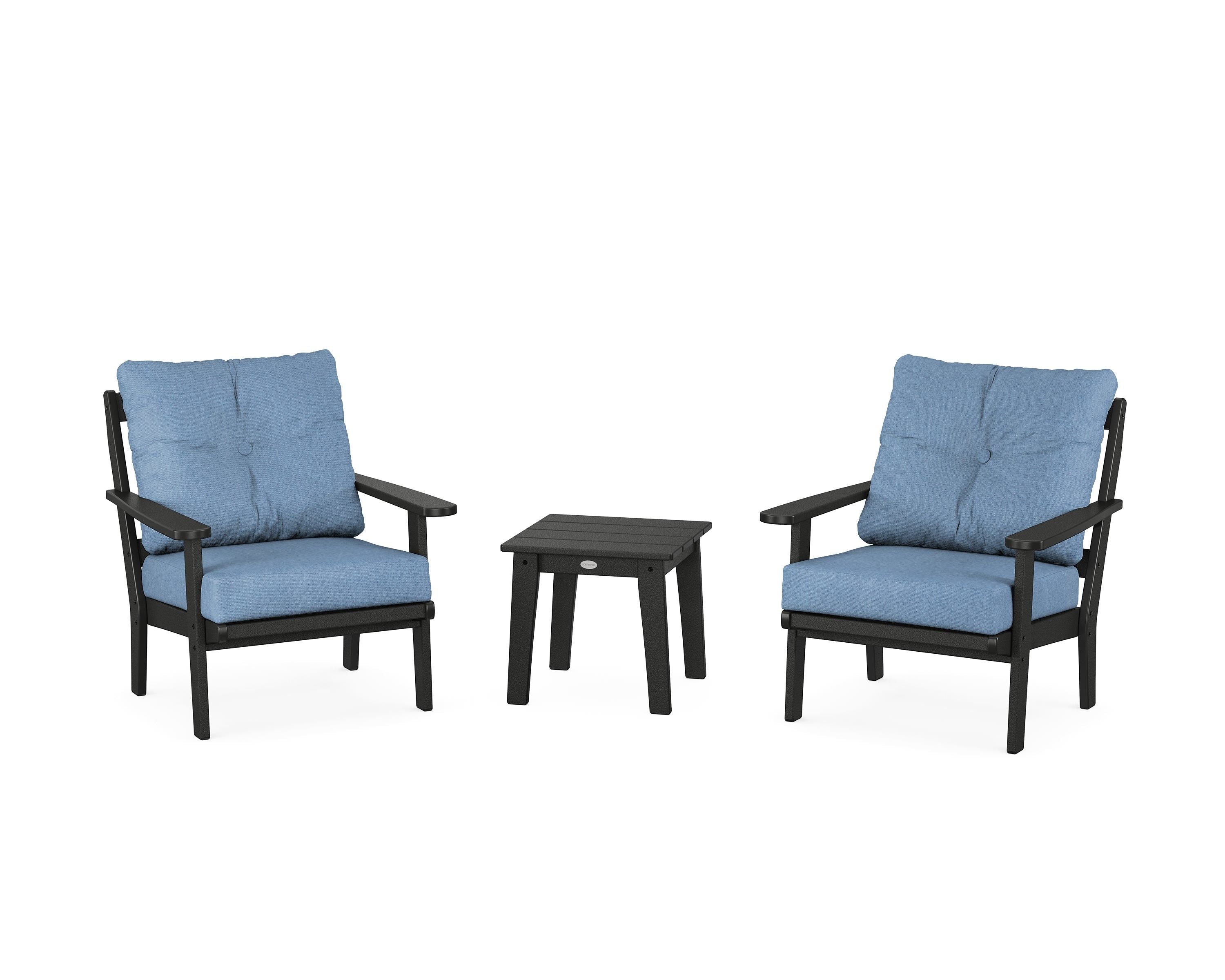 POLYWOOD® Mission 3-Piece Deep Seating Set in Black / Sky Blue