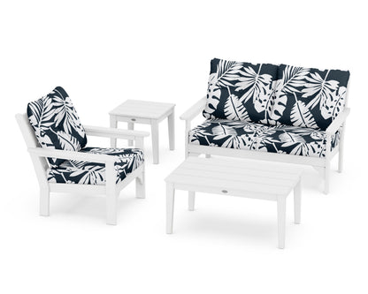 POLYWOOD® Vineyard 4-Piece Deep Seating Set in White / Leaf Marine Indigo