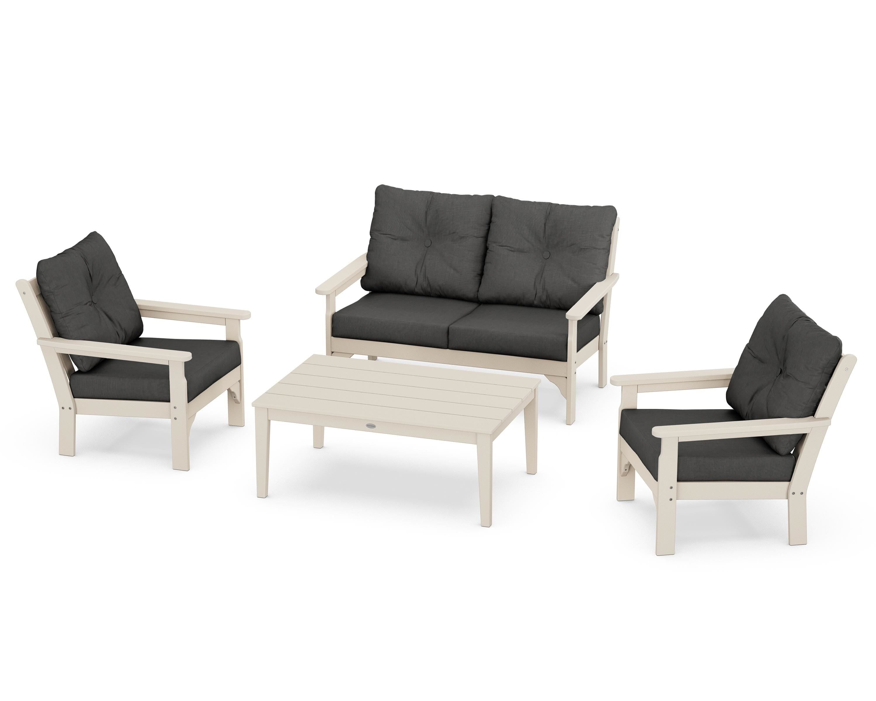 POLYWOOD® Vineyard 4-Piece Deep Seating Set in Sand / Spectrum Carbon