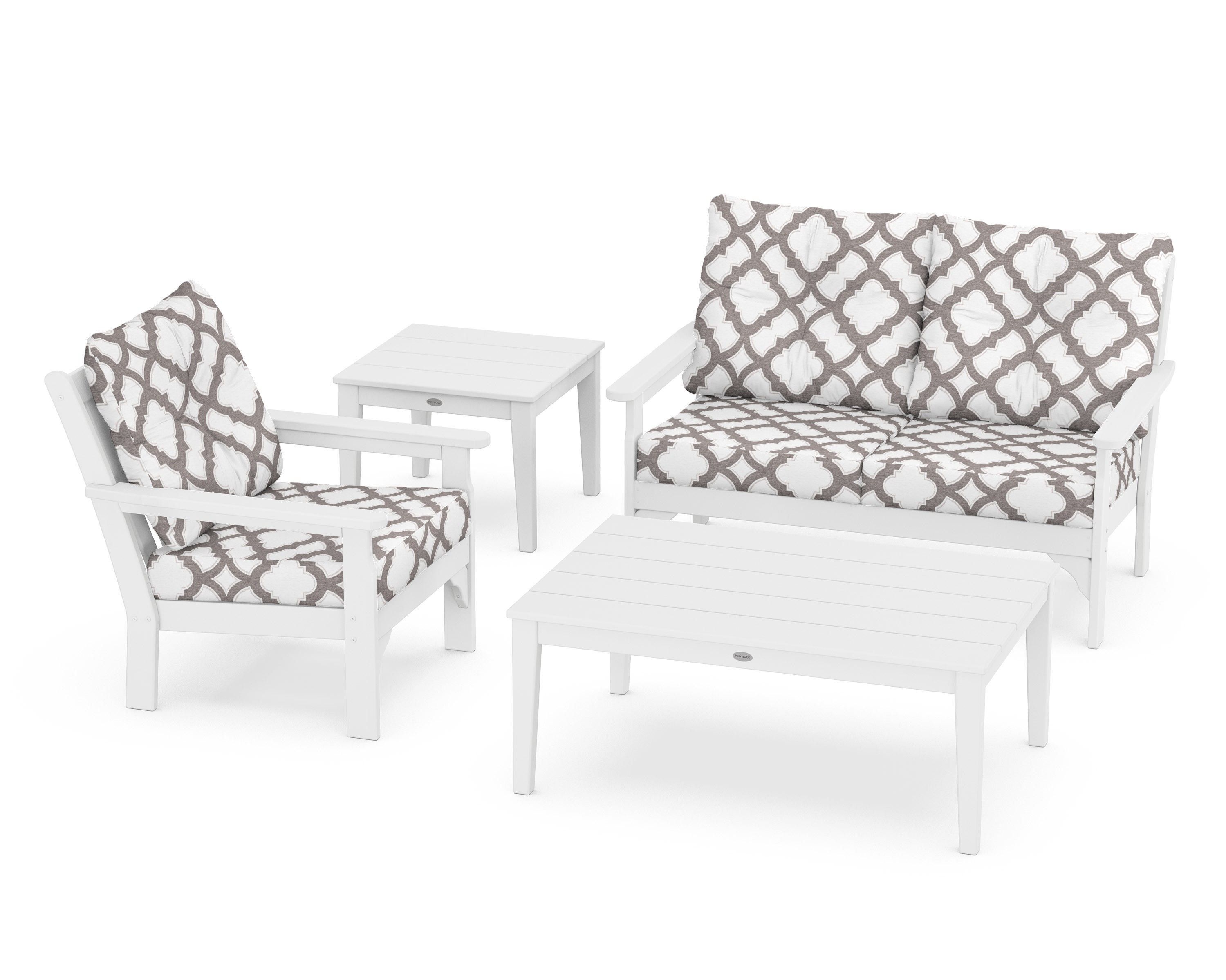 POLYWOOD® Vineyard 4-Piece Deep Seating Set in White / Trellis Grey Mist