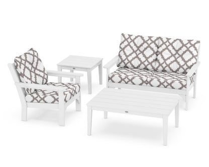 POLYWOOD® Vineyard 4-Piece Deep Seating Set in White / Trellis Grey Mist