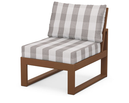 Unbranded Modular Armless Chair in Teak / Buffalo Plaid Grey Mist