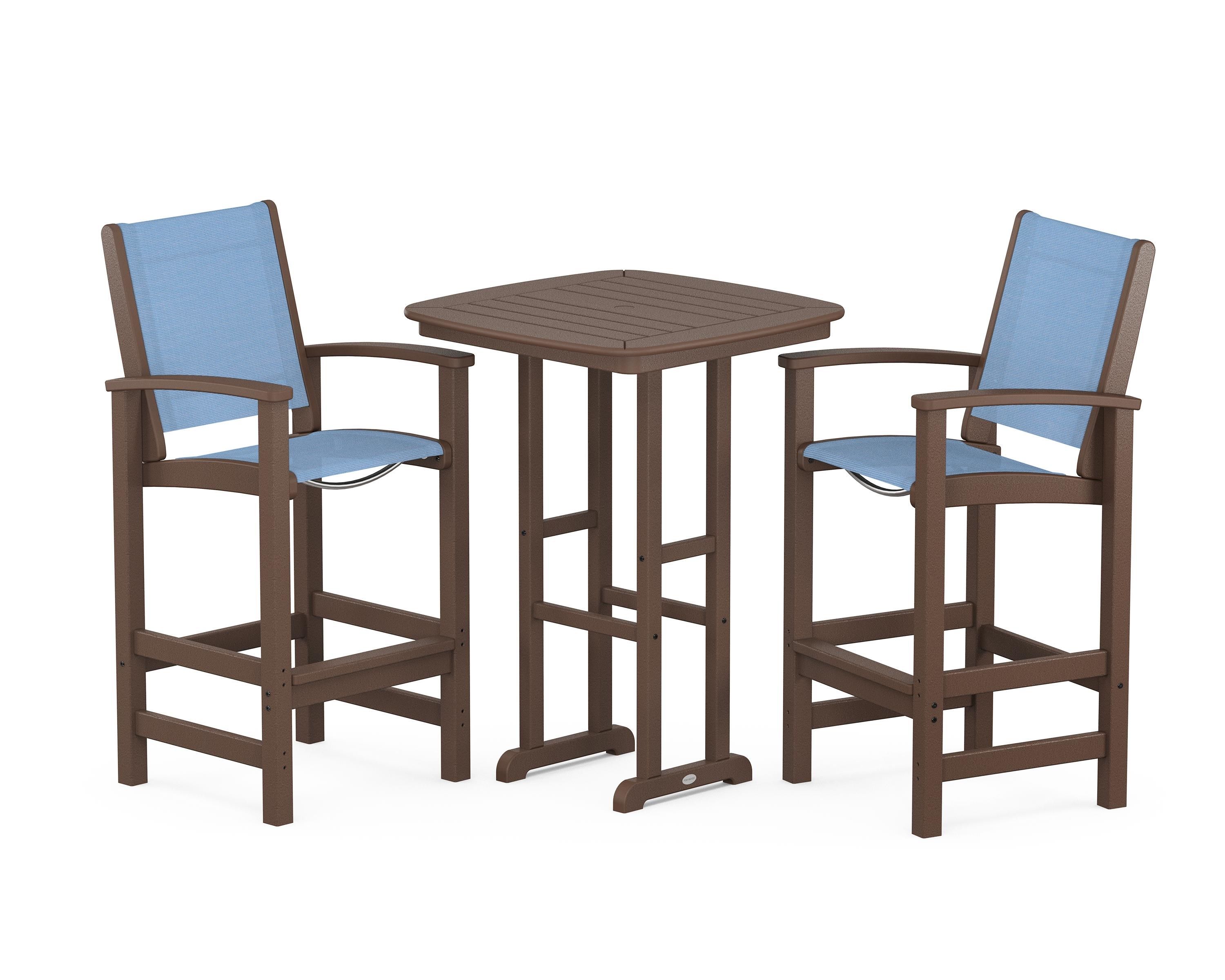 POLYWOOD® Coastal 3-Piece Bar Set in Mahogany / Poolside Sling