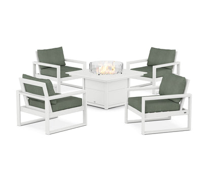 POLYWOOD® EDGE Sectional 5-Piece Deep Seating Set with Fire Pit Table in White / Cast Sage
