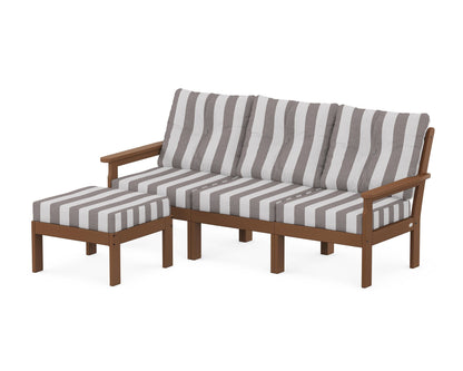 POLYWOOD® Vineyard 4-Piece Sectional with Ottoman in Teak / Cabana Stripe Grey Mist