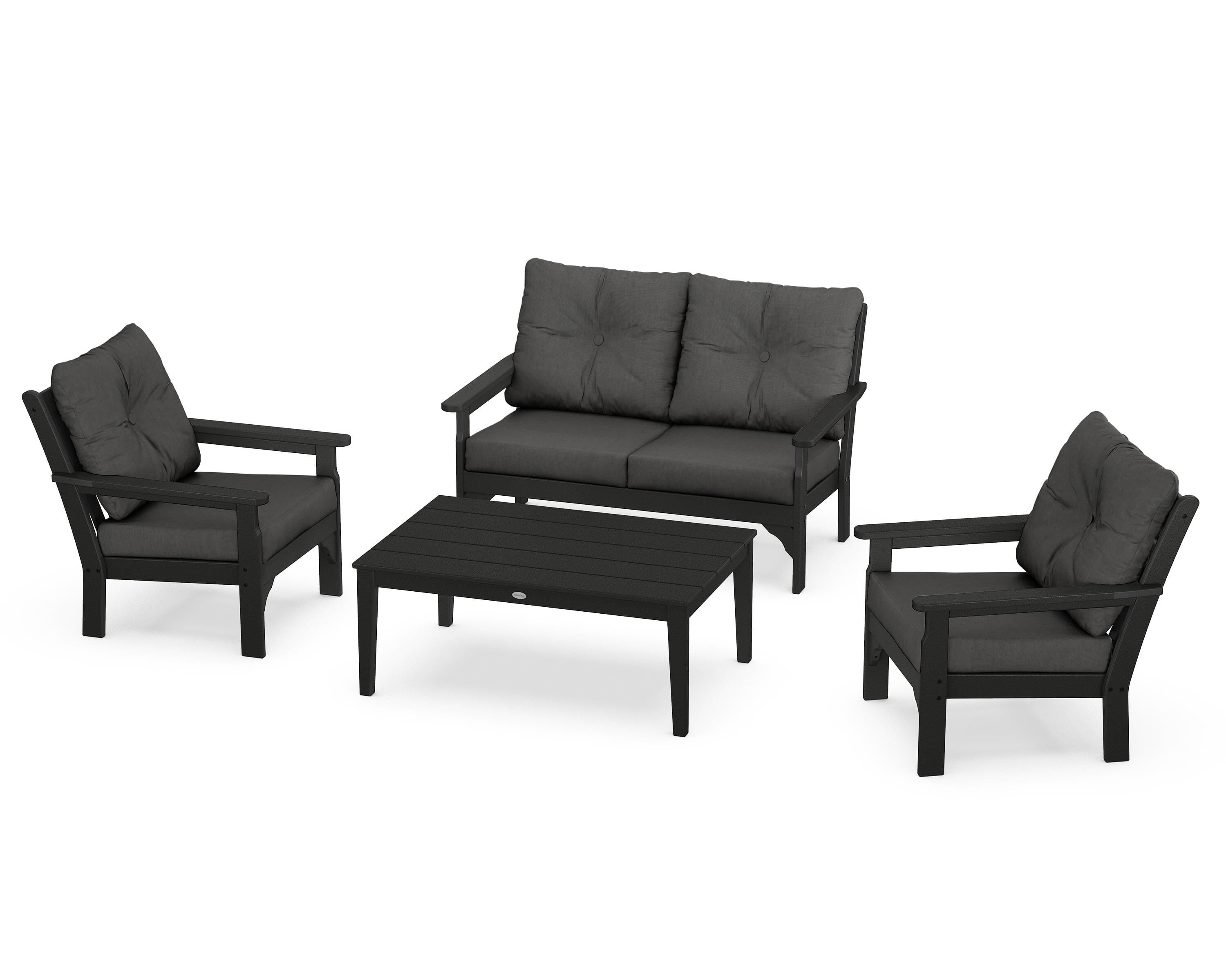 POLYWOOD® Vineyard 4-Piece Deep Seating Set in Black / Spectrum Carbon