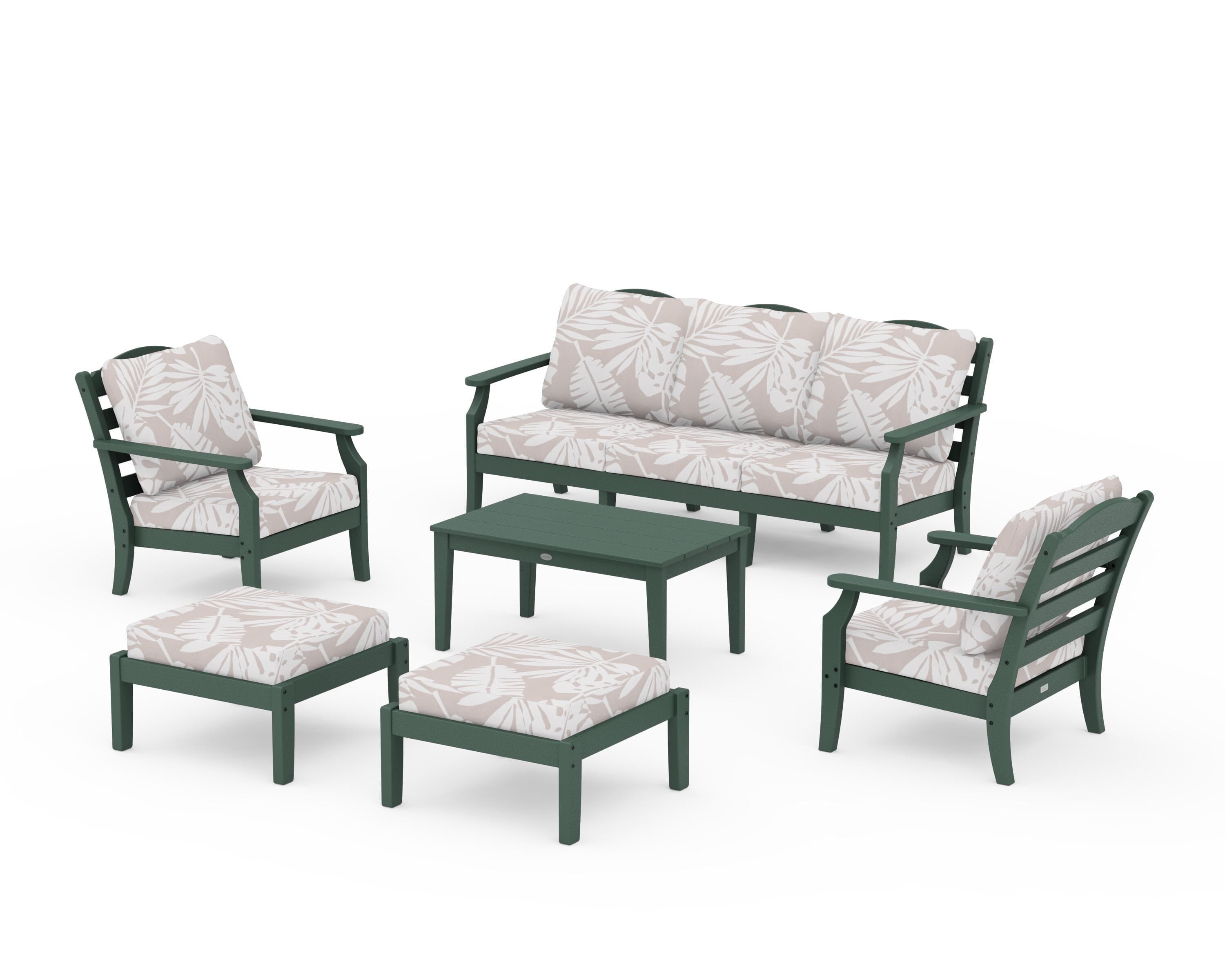 Draper James™ by  POLYWOOD® Savannah 6-Piece Lounge Sofa Set in Green / Leaf Dune Burlap