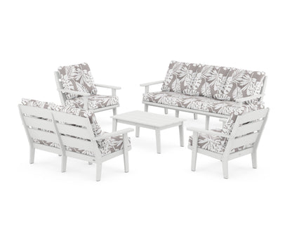 POLYWOOD® Lakeside 5-Piece Lounge Sofa Set in White / Leaf Grey Mist