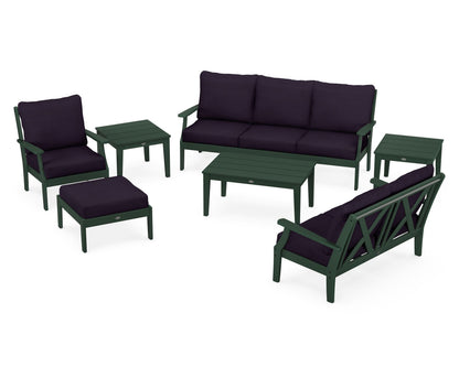 POLYWOOD® Braxton 7-Piece Deep Seating Set in Green / Navy Linen