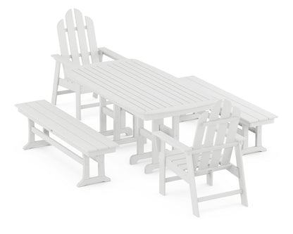 POLYWOOD® Long Island 5-Piece Dining Set with Benches in White