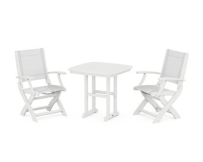 POLYWOOD® Coastal Folding Chair 3-Piece Dining Set in White / White Sling