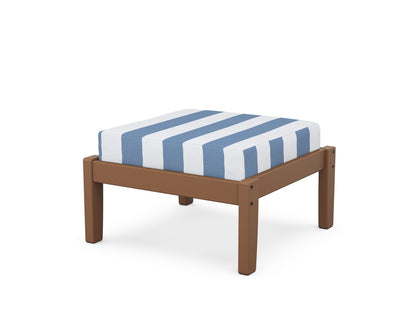 Unbranded Deep Seating Ottoman in Teak / Cabana Stripe Sky Blue