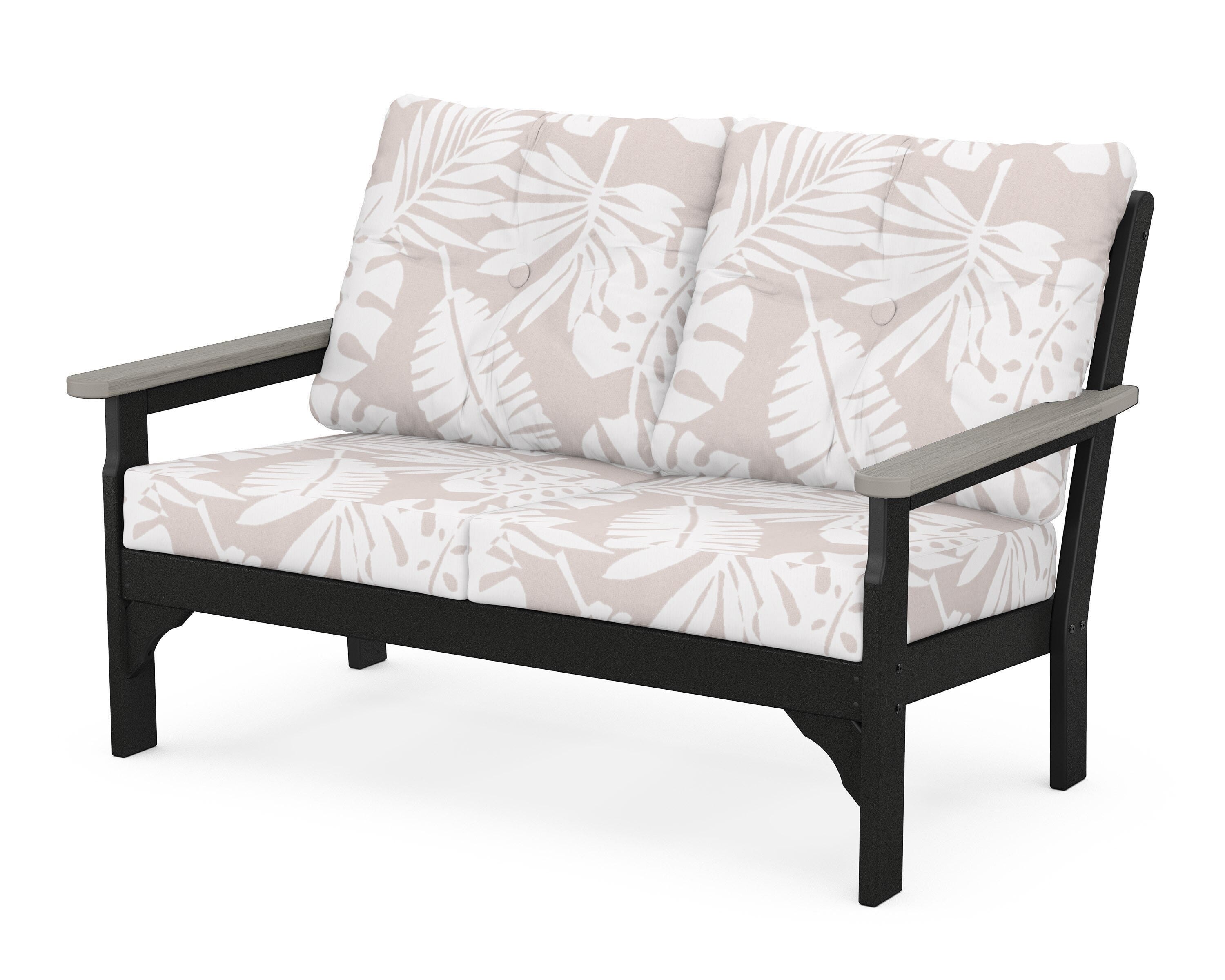 POLYWOOD® Vineyard Deep Seating Loveseat in Black / Driftwood / Leaf Dune Burlap