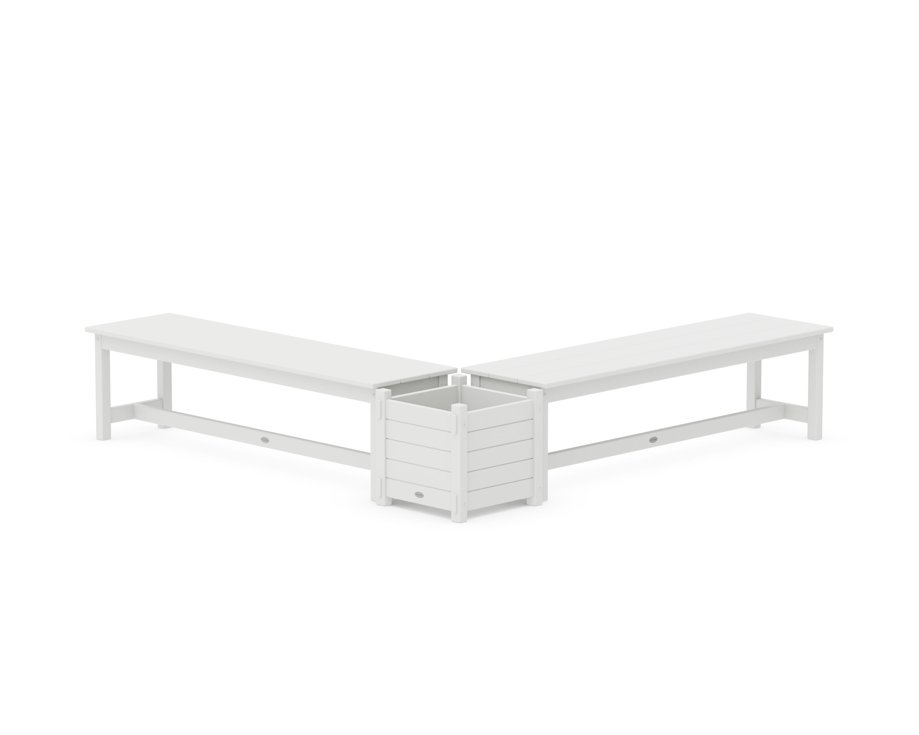 POLYWOOD® 60" Nautical L- Shaped Planter Bench Set in White